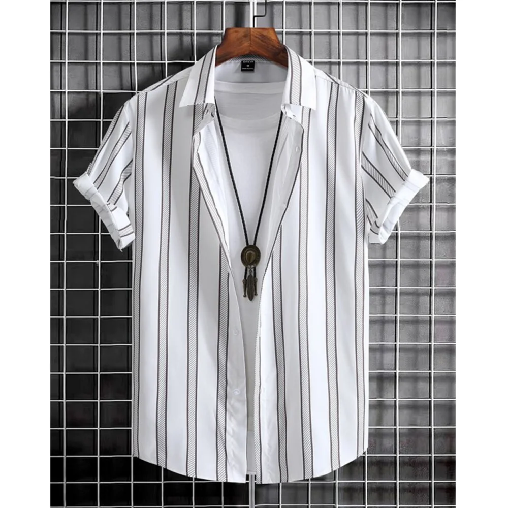 2023 Male Clothes Simple Stripes 3d Hawaiian Shirt Men Clothes Loose Breathable Men's Shirts Summer Male Shirts Short Sleeve