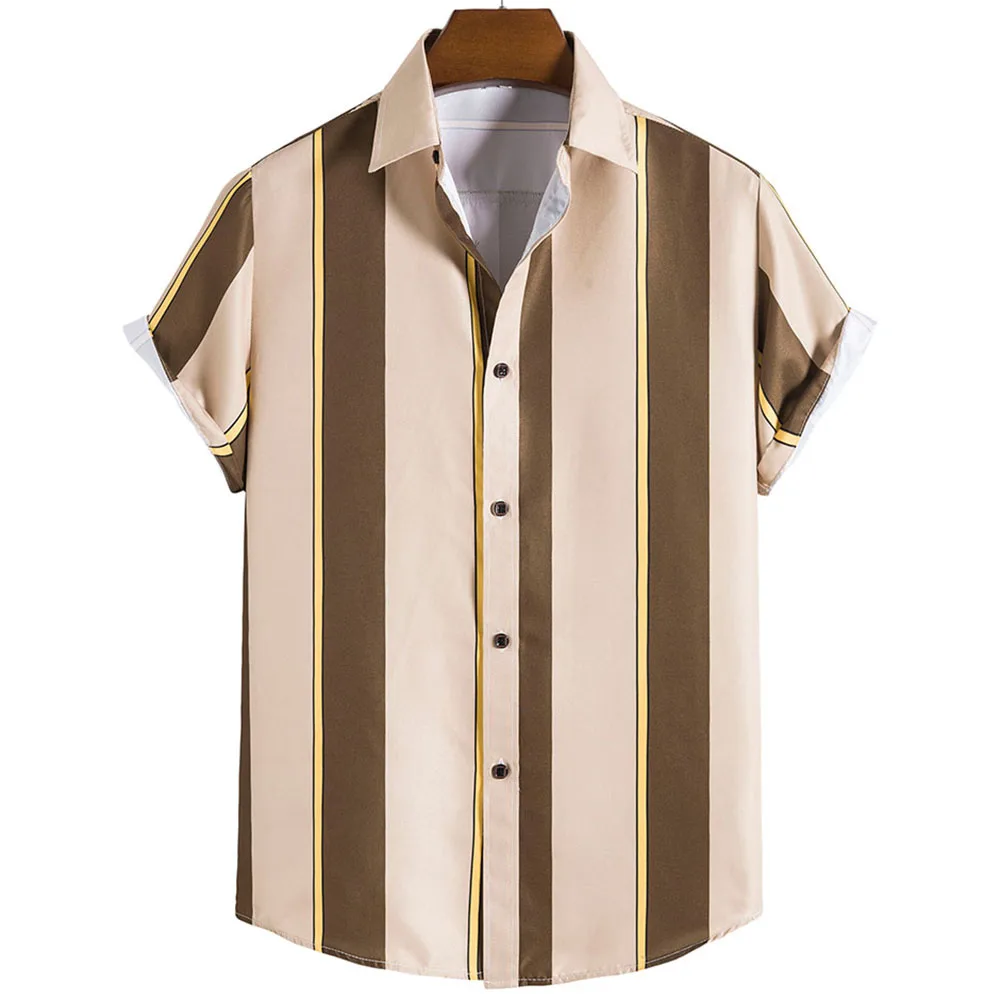 2023 Male Clothes Simple Stripes 3d Hawaiian Shirt Men Clothes Loose Breathable Men's Shirts Summer Male Shirts Short Sleeve