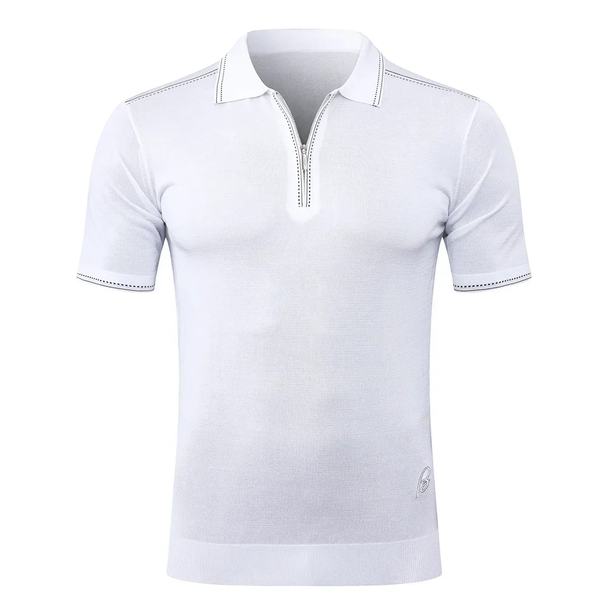 BILLIONAIRE BLSK CPRT polo shirt silk men 2026 New Solid color elastic short sleeve thin outdoors zipper quality big size M-5XL