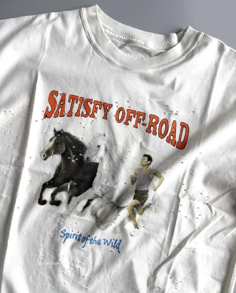 Satisfy MothTech Vintage Old Printed Crew Neck Short Sleeve Loose Casual Sports Running T-Shirt