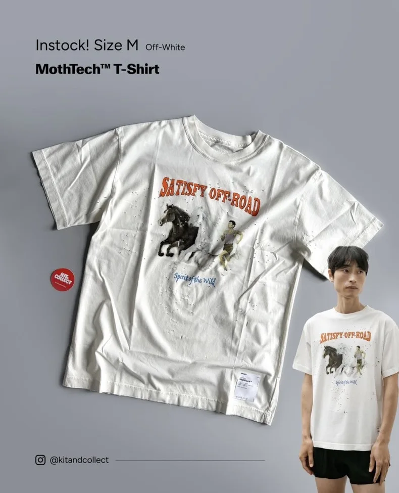 Satisfy MothTech Vintage Old Printed Crew Neck Short Sleeve Loose Casual Sports Running T-Shirt