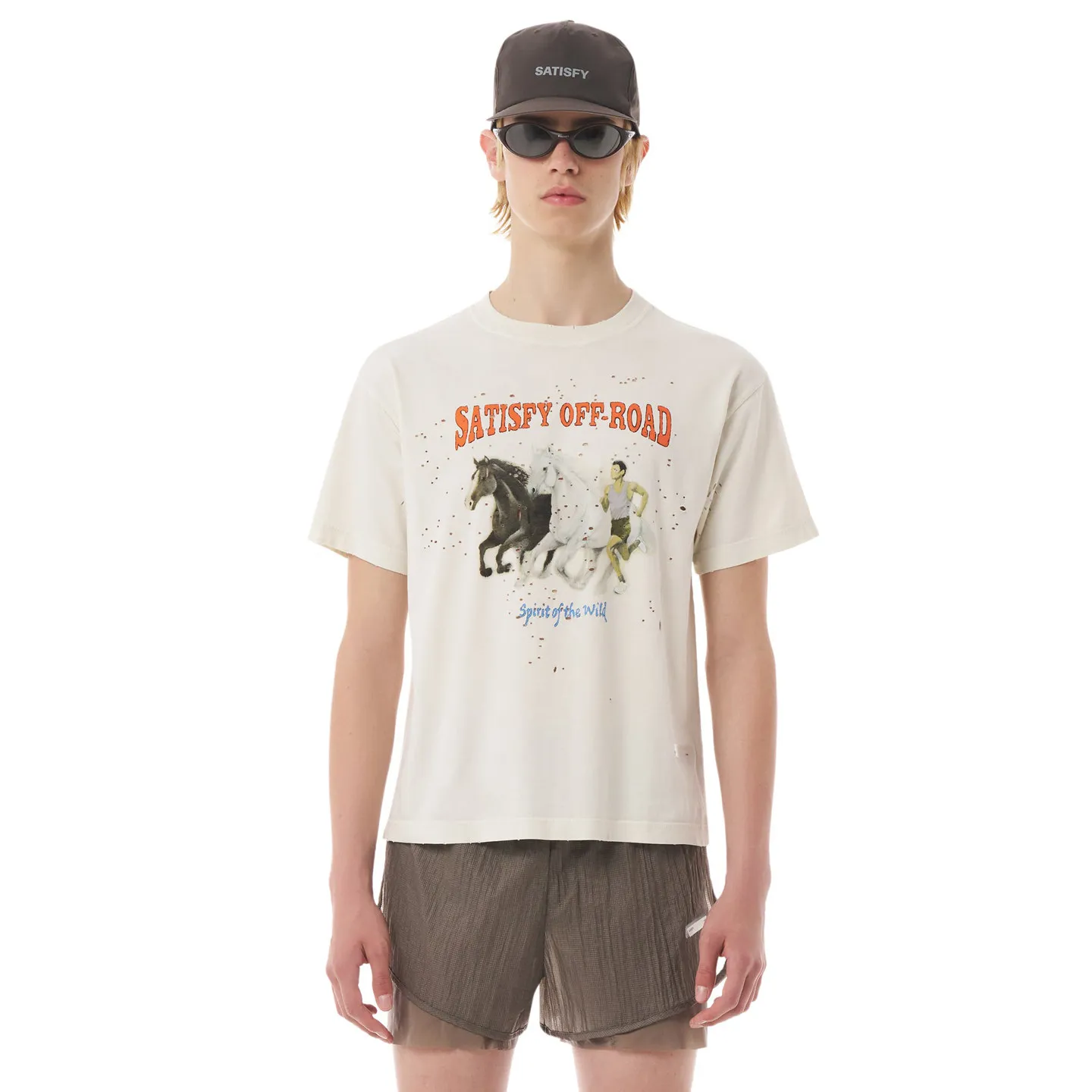 Satisfy MothTech Vintage Old Printed Crew Neck Short Sleeve Loose Casual Sports Running T-Shirt