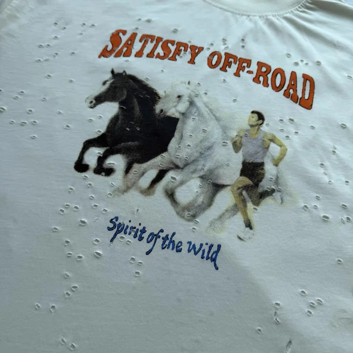 Satisfy MothTech Vintage Old Printed Crew Neck Short Sleeve Loose Casual Sports Running T-Shirt