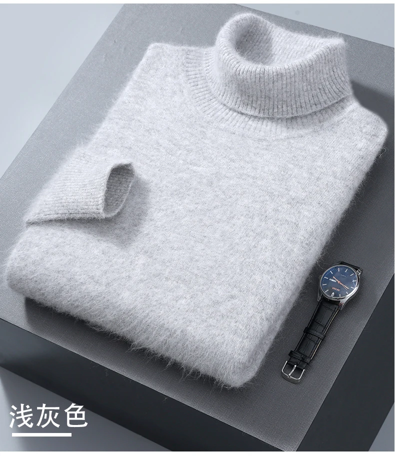 100% Mink Cashmere Sweater Men's Autumn Winter Thick Loose Warm Sweater High Collar Casual Business Pullover Knitted Sweater New