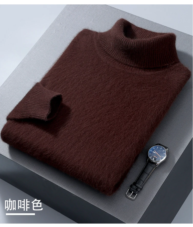 100% Mink Cashmere Sweater Men's Autumn Winter Thick Loose Warm Sweater High Collar Casual Business Pullover Knitted Sweater New