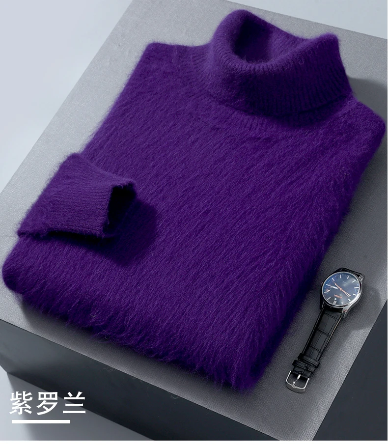 100% Mink Cashmere Sweater Men's Autumn Winter Thick Loose Warm Sweater High Collar Casual Business Pullover Knitted Sweater New