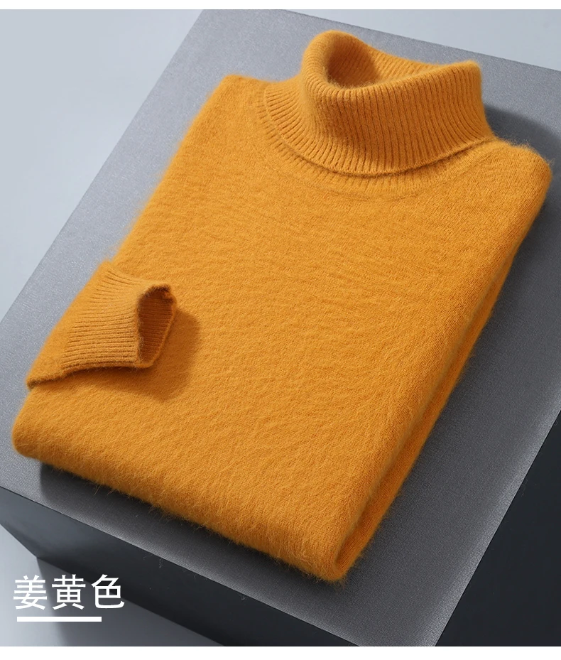 100% Mink Cashmere Sweater Men's Autumn Winter Thick Loose Warm Sweater High Collar Casual Business Pullover Knitted Sweater New