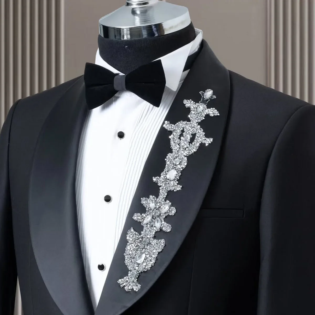 Customized Single Breasted Gem Men Suits 2 Piece Sets Wedding Groom Tuxedo Diamond Slim Fit Outfit Male Prom Blazers Homme
