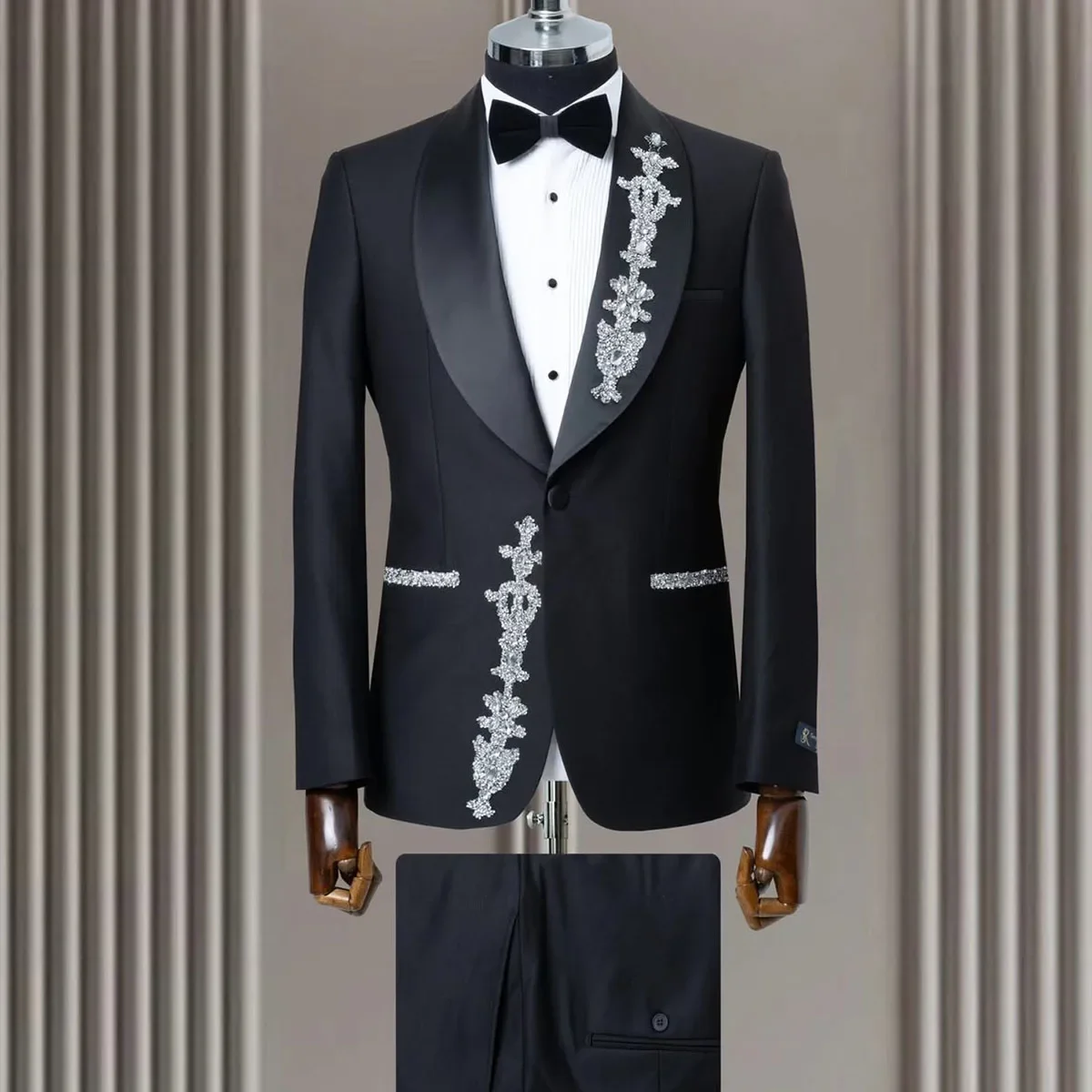 Customized Single Breasted Gem Men Suits 2 Piece Sets Wedding Groom Tuxedo Diamond Slim Fit Outfit Male Prom Blazers Homme