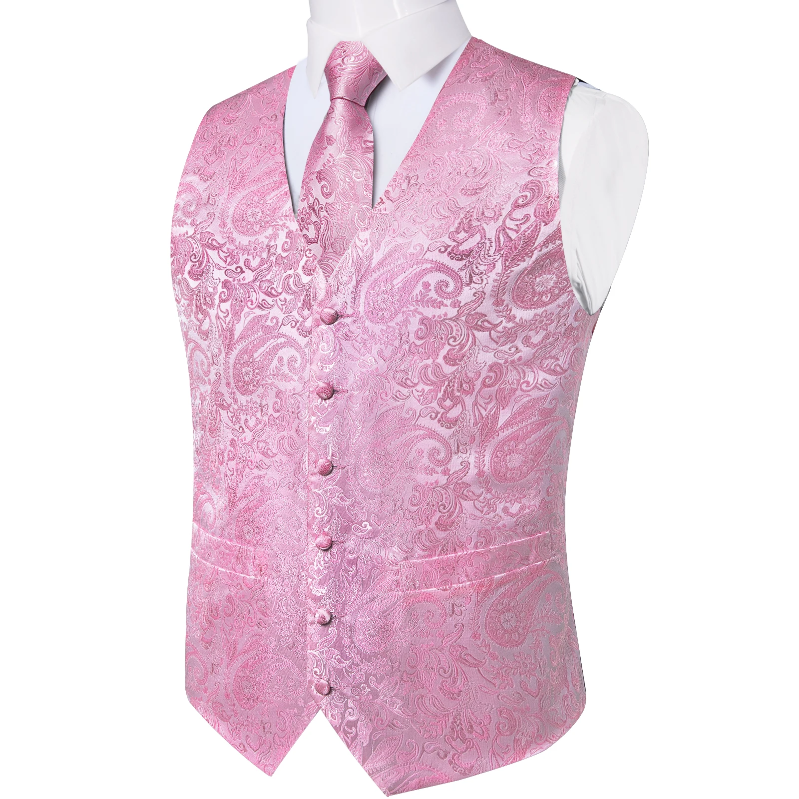 Fashion Men's Green Paisley Business Vest chaleco hombre Luxury Wedding Red Waistcoat Necktie Pocket Square Cufflinks Free Ship