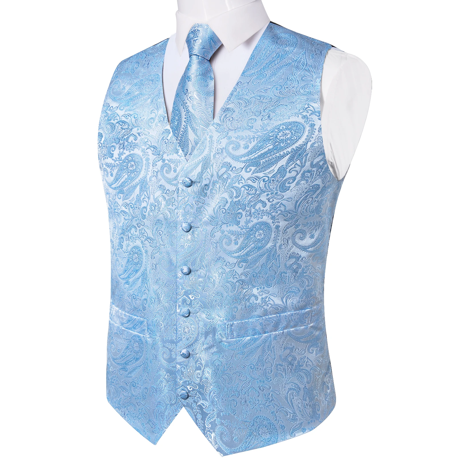 Fashion Men's Green Paisley Business Vest chaleco hombre Luxury Wedding Red Waistcoat Necktie Pocket Square Cufflinks Free Ship