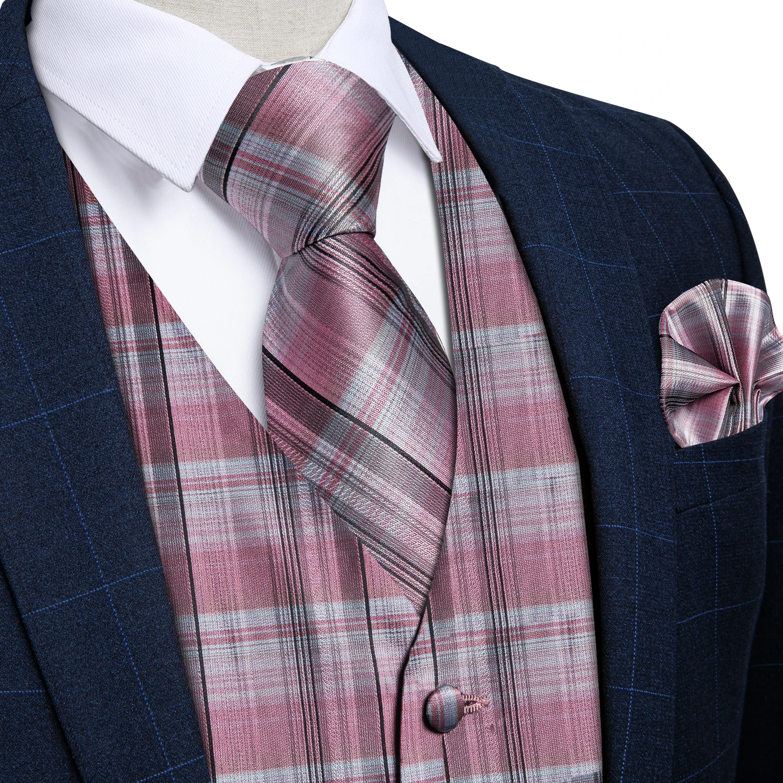 Fashion Men's Green Paisley Business Vest chaleco hombre Luxury Wedding Red Waistcoat Necktie Pocket Square Cufflinks Free Ship