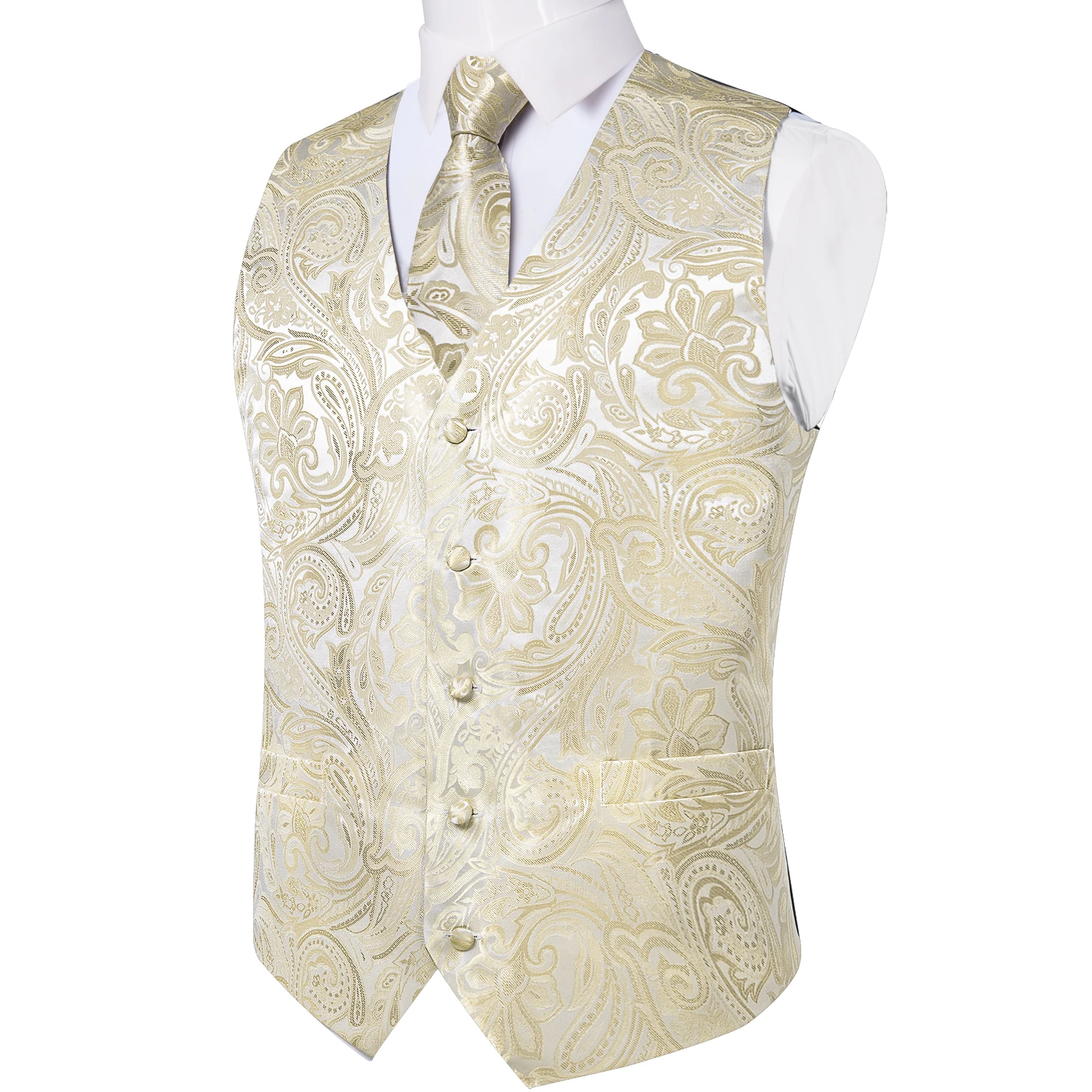 Fashion Men's Green Paisley Business Vest chaleco hombre Luxury Wedding Red Waistcoat Necktie Pocket Square Cufflinks Free Ship