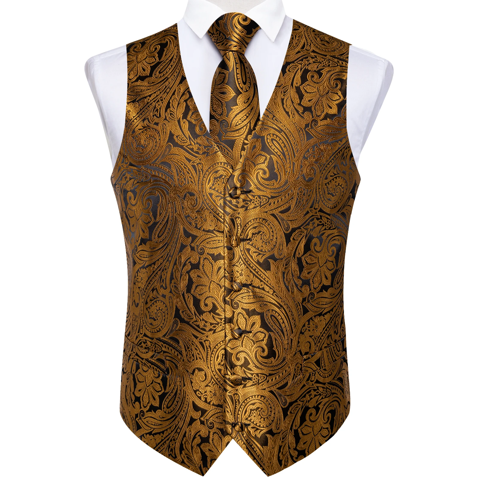Fashion Men's Green Paisley Business Vest chaleco hombre Luxury Wedding Red Waistcoat Necktie Pocket Square Cufflinks Free Ship
