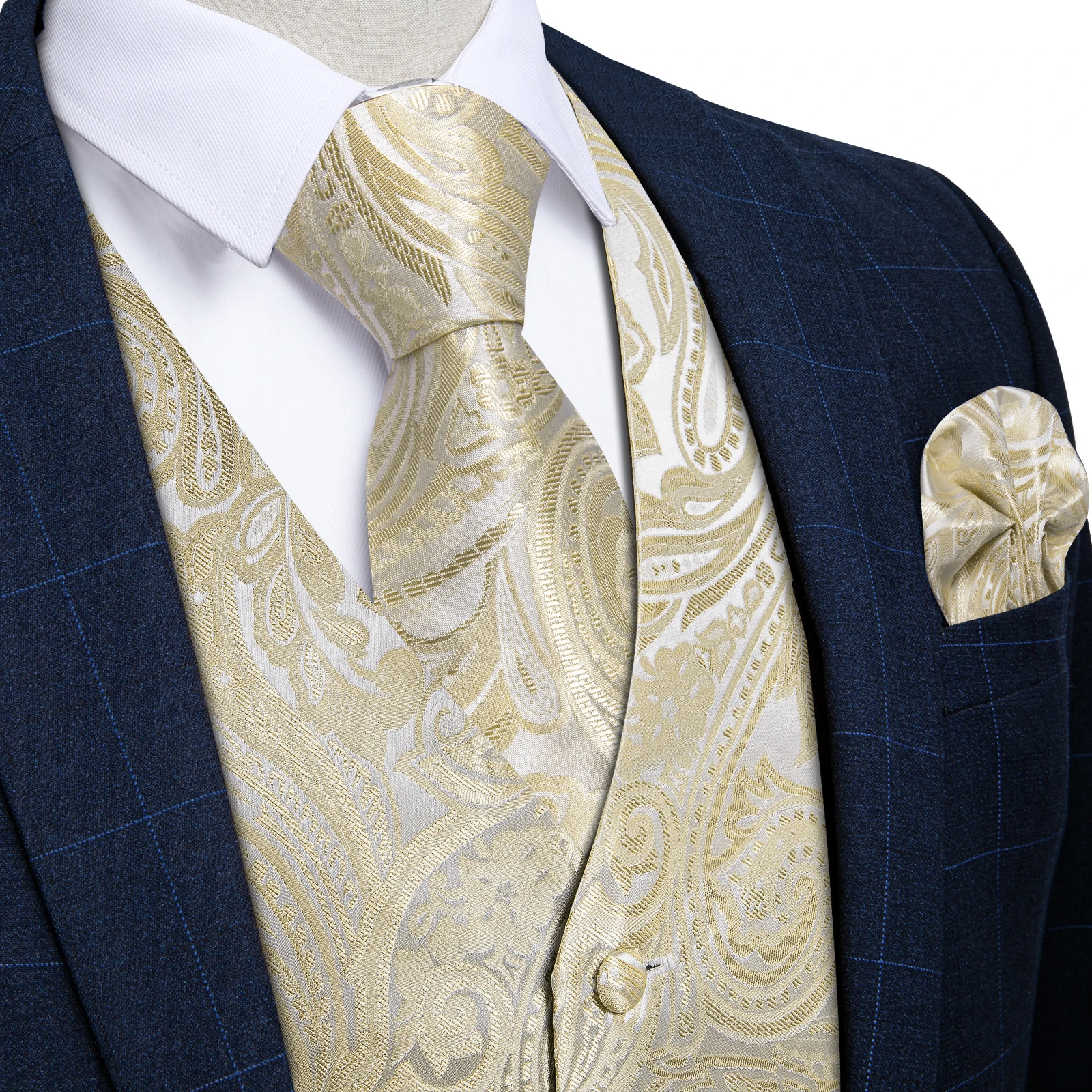 Fashion Men's Green Paisley Business Vest chaleco hombre Luxury Wedding Red Waistcoat Necktie Pocket Square Cufflinks Free Ship