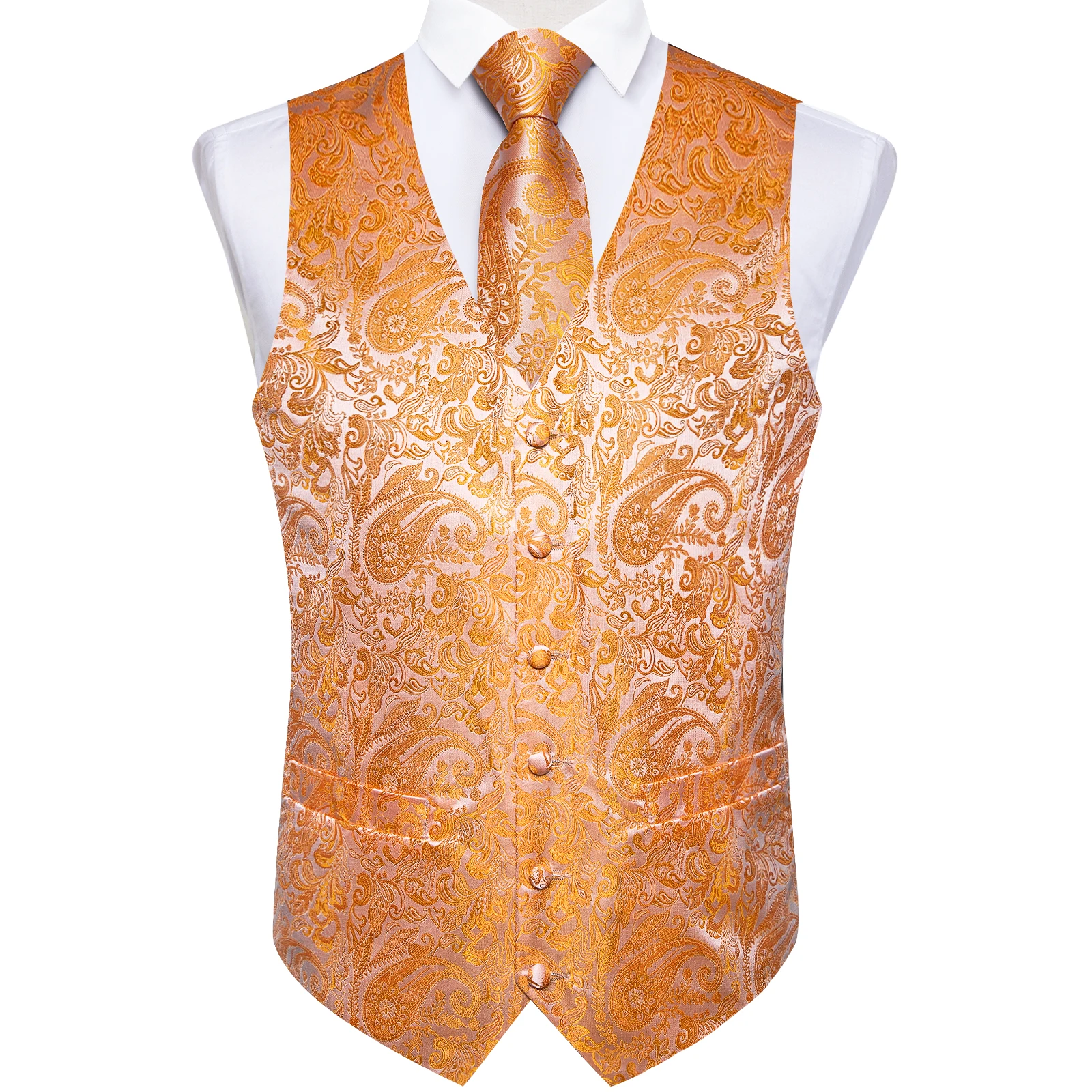 Fashion Men's Green Paisley Business Vest chaleco hombre Luxury Wedding Red Waistcoat Necktie Pocket Square Cufflinks Free Ship