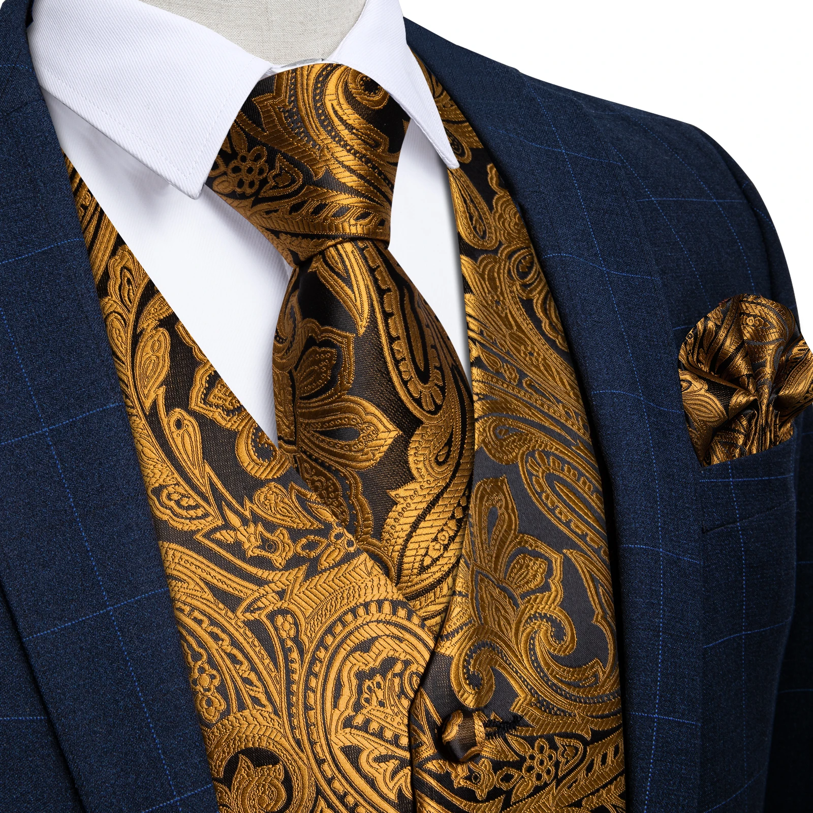 Fashion Men's Green Paisley Business Vest chaleco hombre Luxury Wedding Red Waistcoat Necktie Pocket Square Cufflinks Free Ship