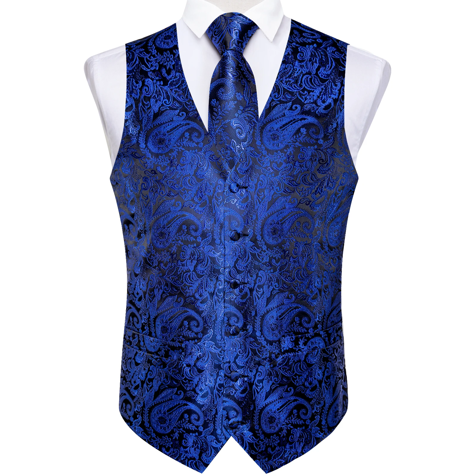 Fashion Men's Green Paisley Business Vest chaleco hombre Luxury Wedding Red Waistcoat Necktie Pocket Square Cufflinks Free Ship