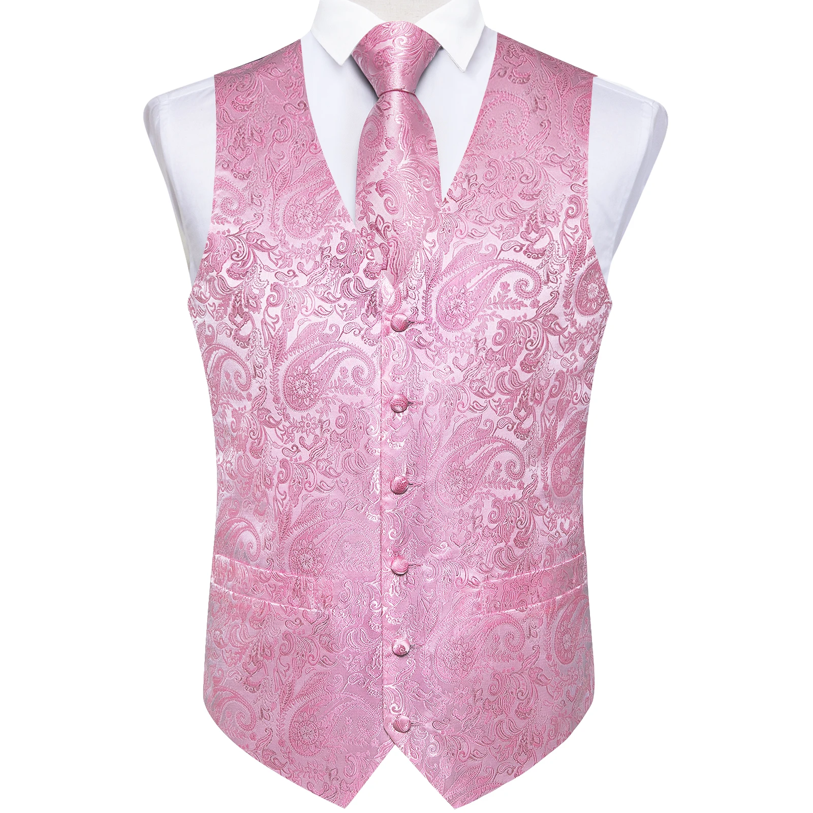 Fashion Men's Green Paisley Business Vest chaleco hombre Luxury Wedding Red Waistcoat Necktie Pocket Square Cufflinks Free Ship