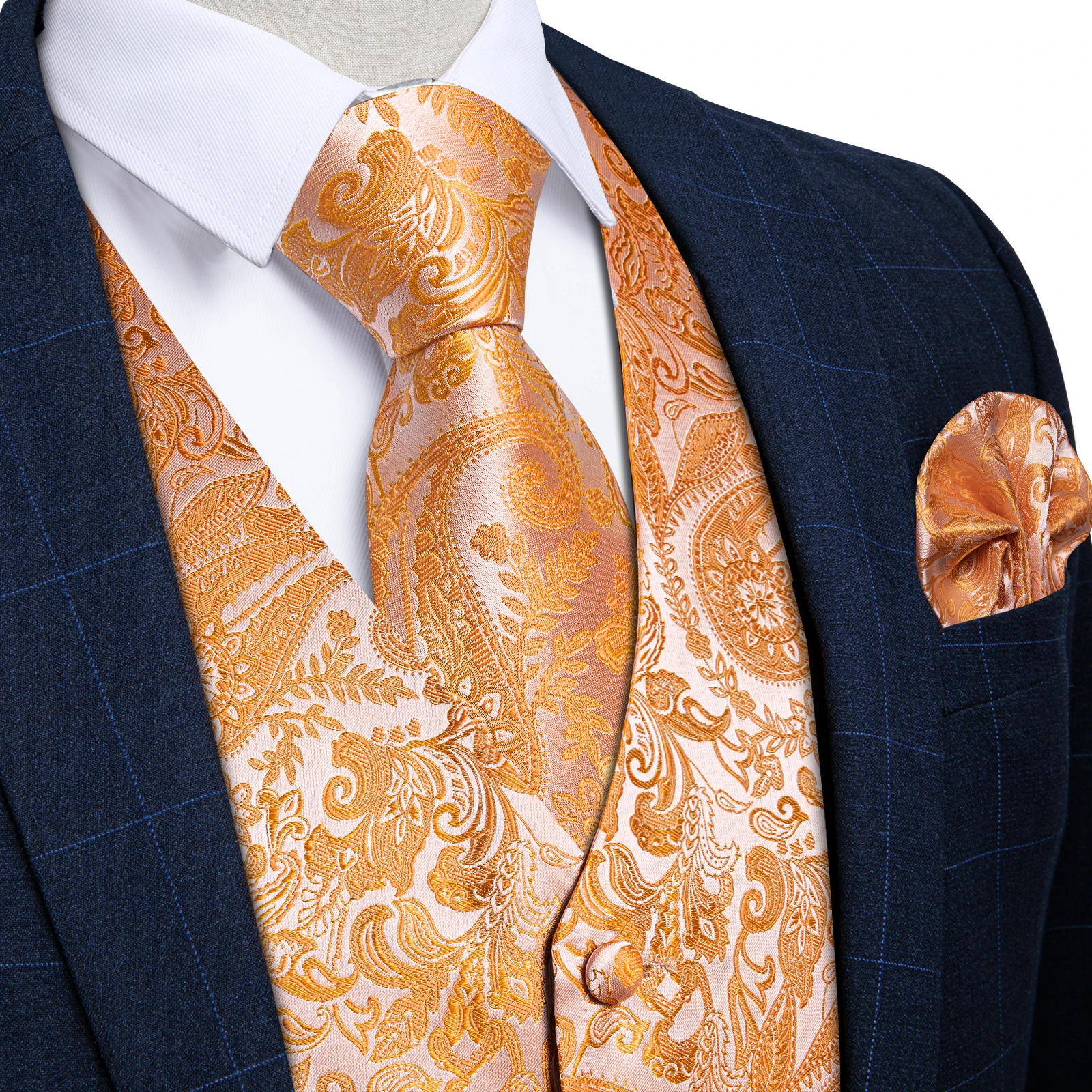 Fashion Men's Green Paisley Business Vest chaleco hombre Luxury Wedding Red Waistcoat Necktie Pocket Square Cufflinks Free Ship