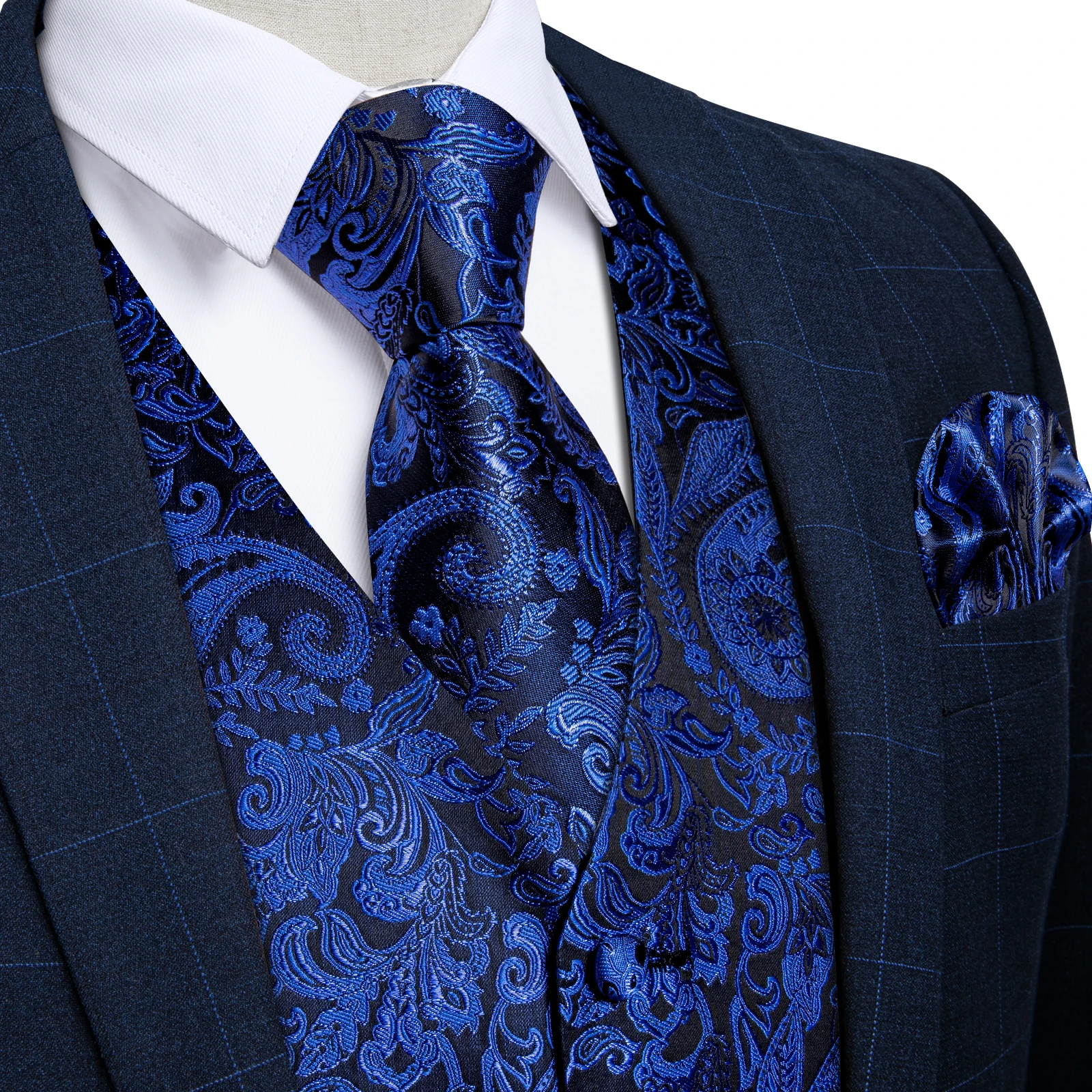 Fashion Men's Green Paisley Business Vest chaleco hombre Luxury Wedding Red Waistcoat Necktie Pocket Square Cufflinks Free Ship