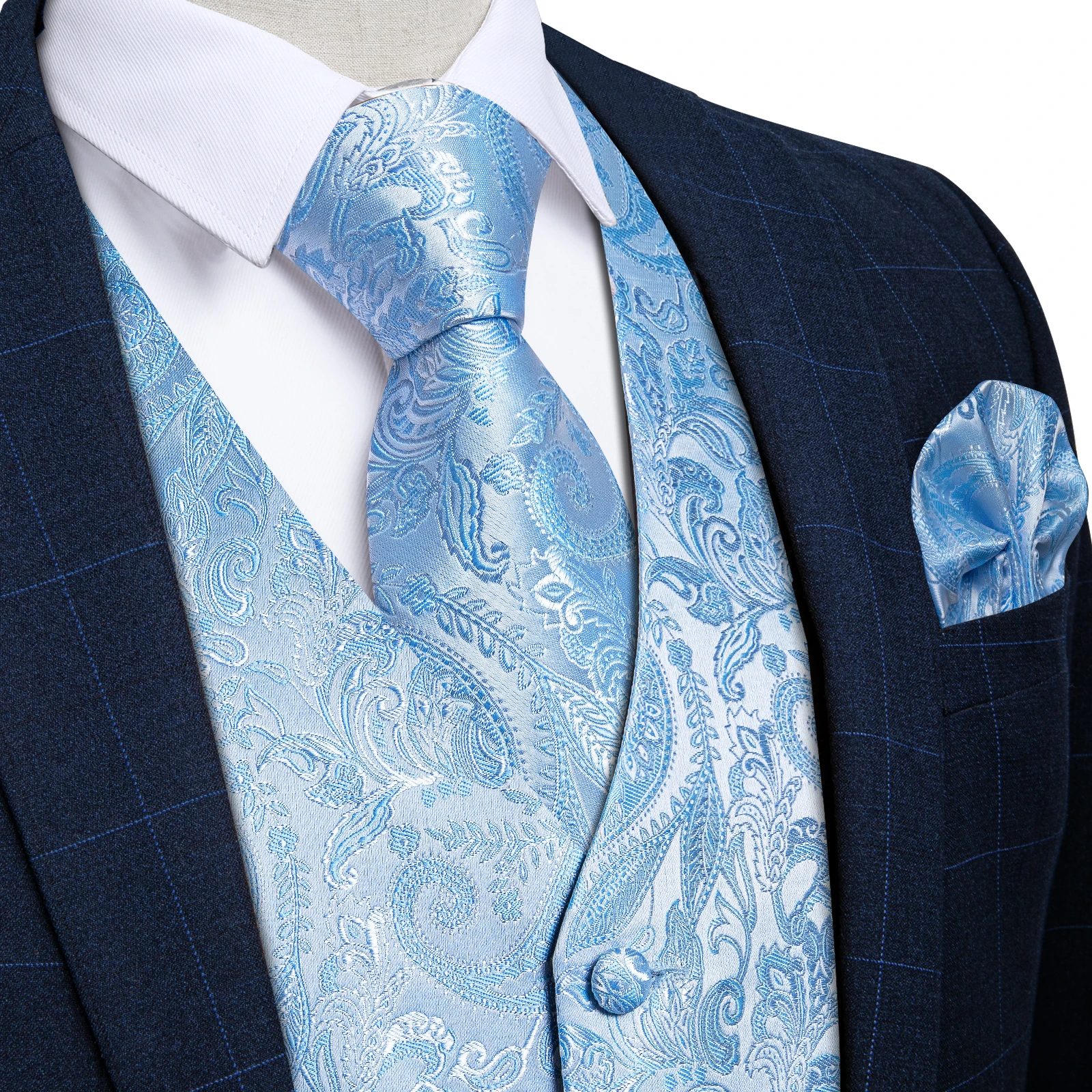 Fashion Men's Green Paisley Business Vest chaleco hombre Luxury Wedding Red Waistcoat Necktie Pocket Square Cufflinks Free Ship