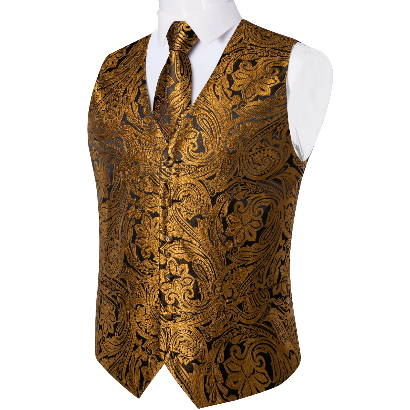 Fashion Men's Green Paisley Business Vest chaleco hombre Luxury Wedding Red Waistcoat Necktie Pocket Square Cufflinks Free Ship