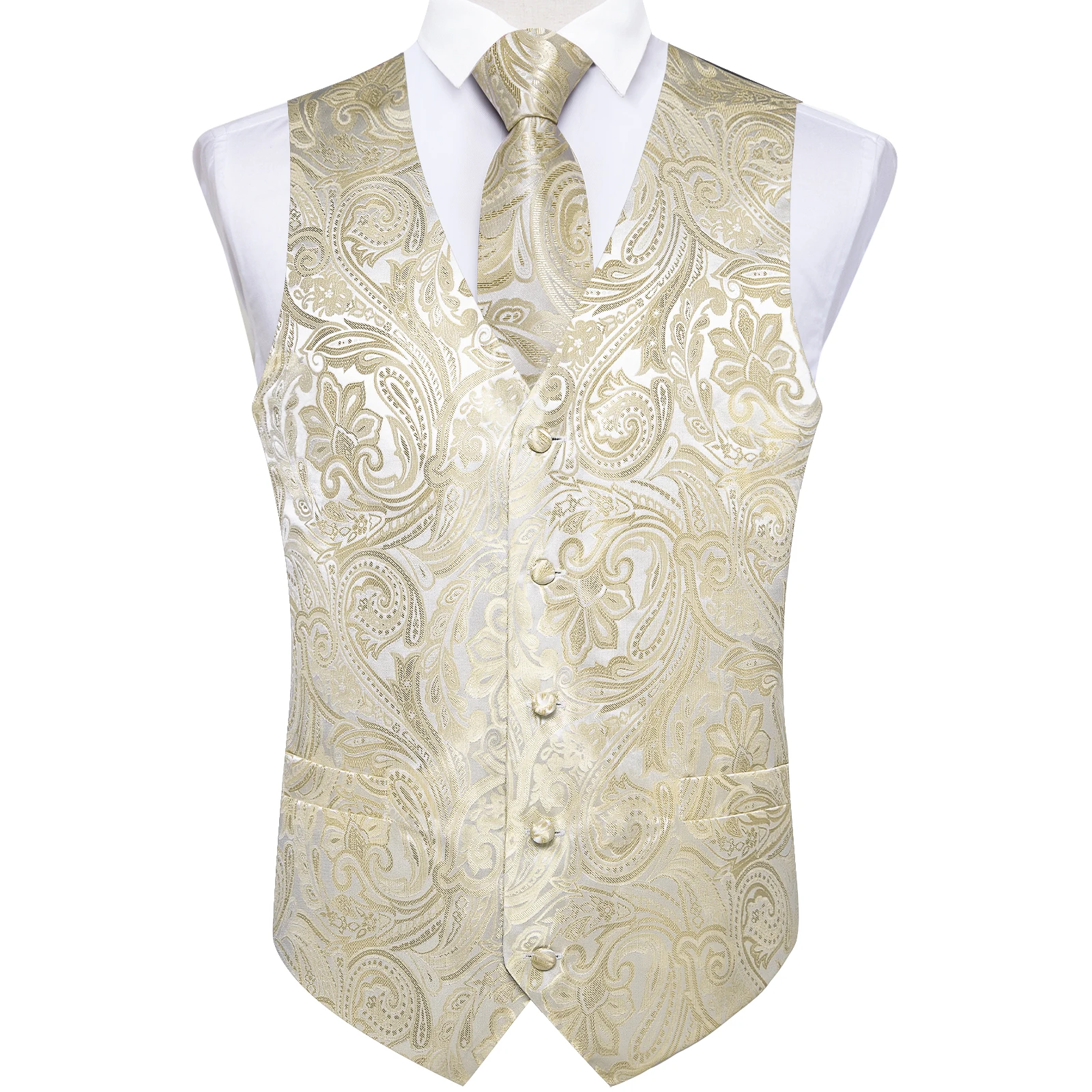 Fashion Men's Green Paisley Business Vest chaleco hombre Luxury Wedding Red Waistcoat Necktie Pocket Square Cufflinks Free Ship