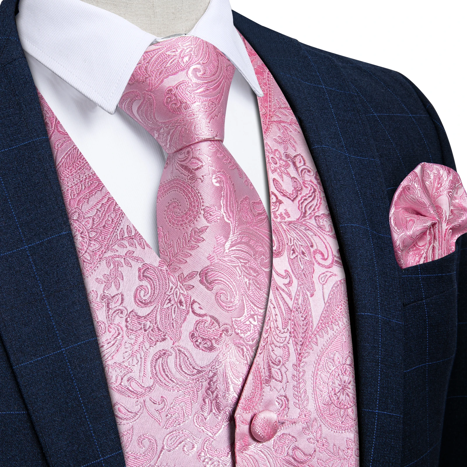 Fashion Men's Green Paisley Business Vest chaleco hombre Luxury Wedding Red Waistcoat Necktie Pocket Square Cufflinks Free Ship