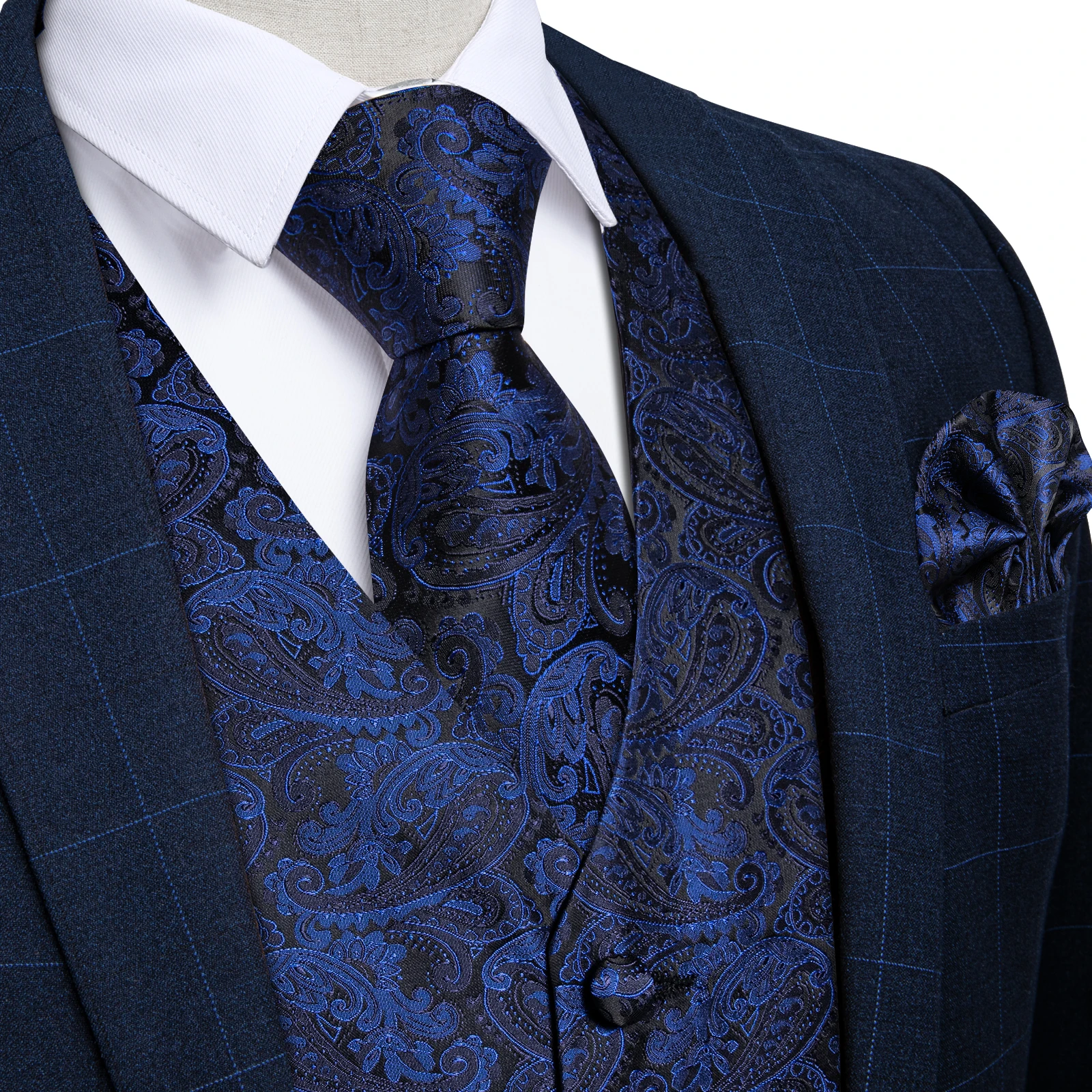 Fashion Men's Green Paisley Business Vest chaleco hombre Luxury Wedding Red Waistcoat Necktie Pocket Square Cufflinks Free Ship
