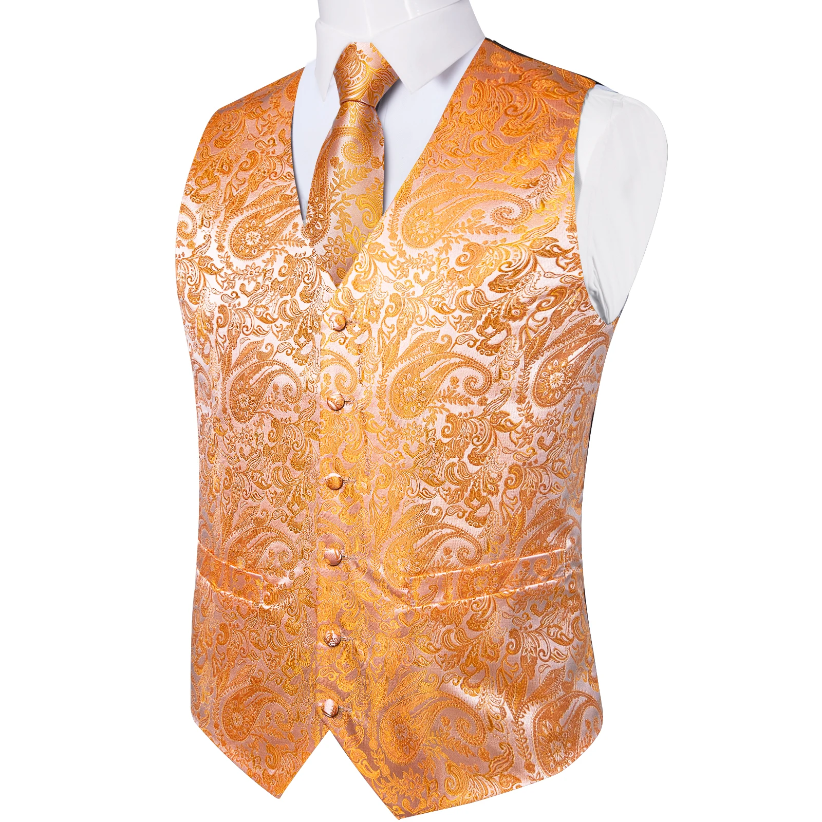 Fashion Men's Green Paisley Business Vest chaleco hombre Luxury Wedding Red Waistcoat Necktie Pocket Square Cufflinks Free Ship