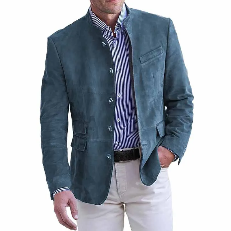 Autumn Winter Men's Casual Suede Blazer Jacket Long Sleeve Solid Color Single Breasted Button Fashion Jackets