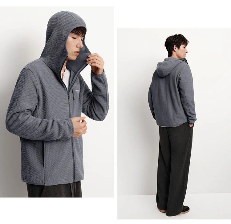 Semir Jacket Men Anti-Static Fleece Knit 2025 Winter New Hooded Top Patchwork Outdoor Trendy Men's Clothing