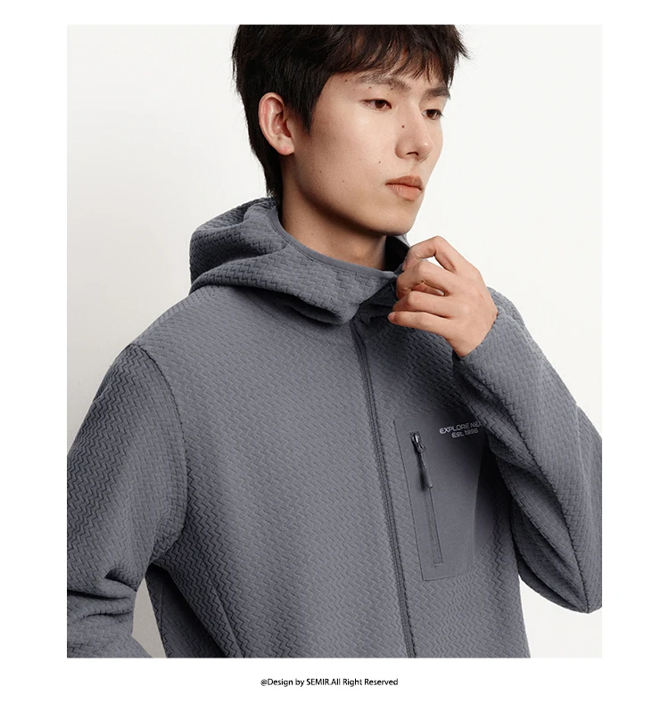 Semir Jacket Men Anti-Static Fleece Knit 2025 Winter New Hooded Top Patchwork Outdoor Trendy Men's Clothing