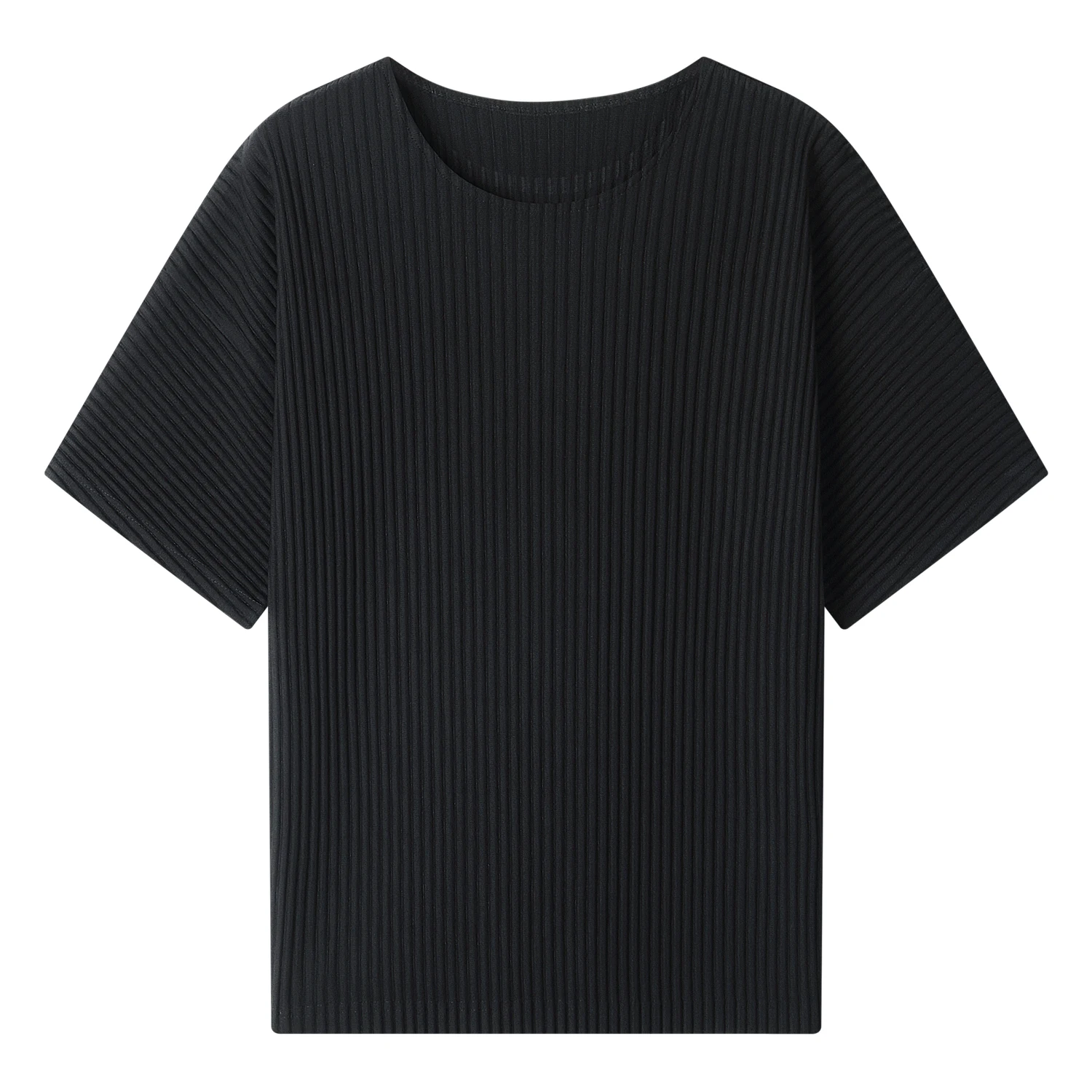 Miyake Shirt Thin Breathable Short Sleeve Round Neck T Shirt Summer Solid Sports Top Miyake Pleated Men