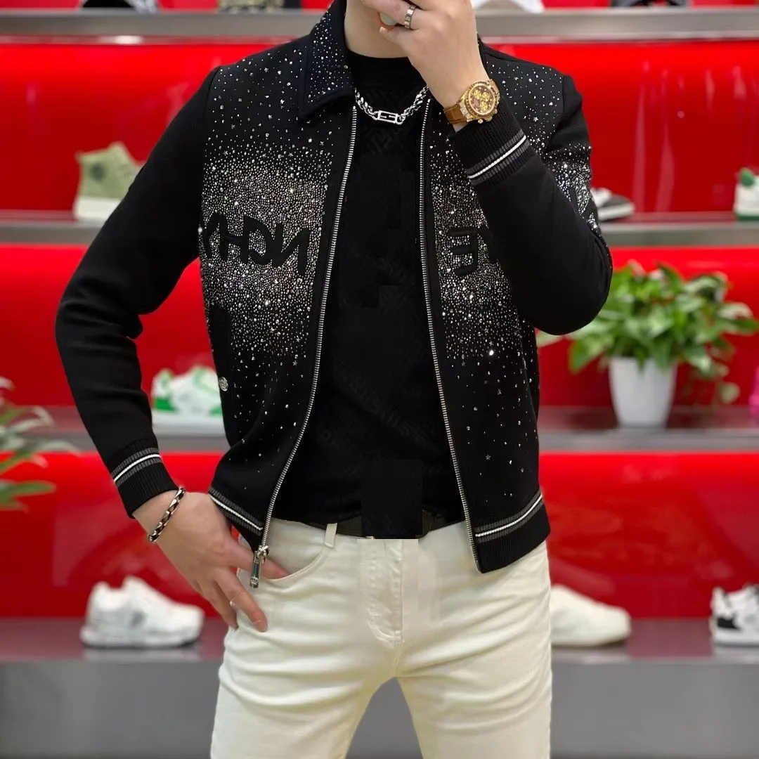 New Autumn Winter Y2K Hot Diamond Men's Jackets Harajuku Trendy Coats Men's Clothing Fashion Printed Male Clothes Black Outwears