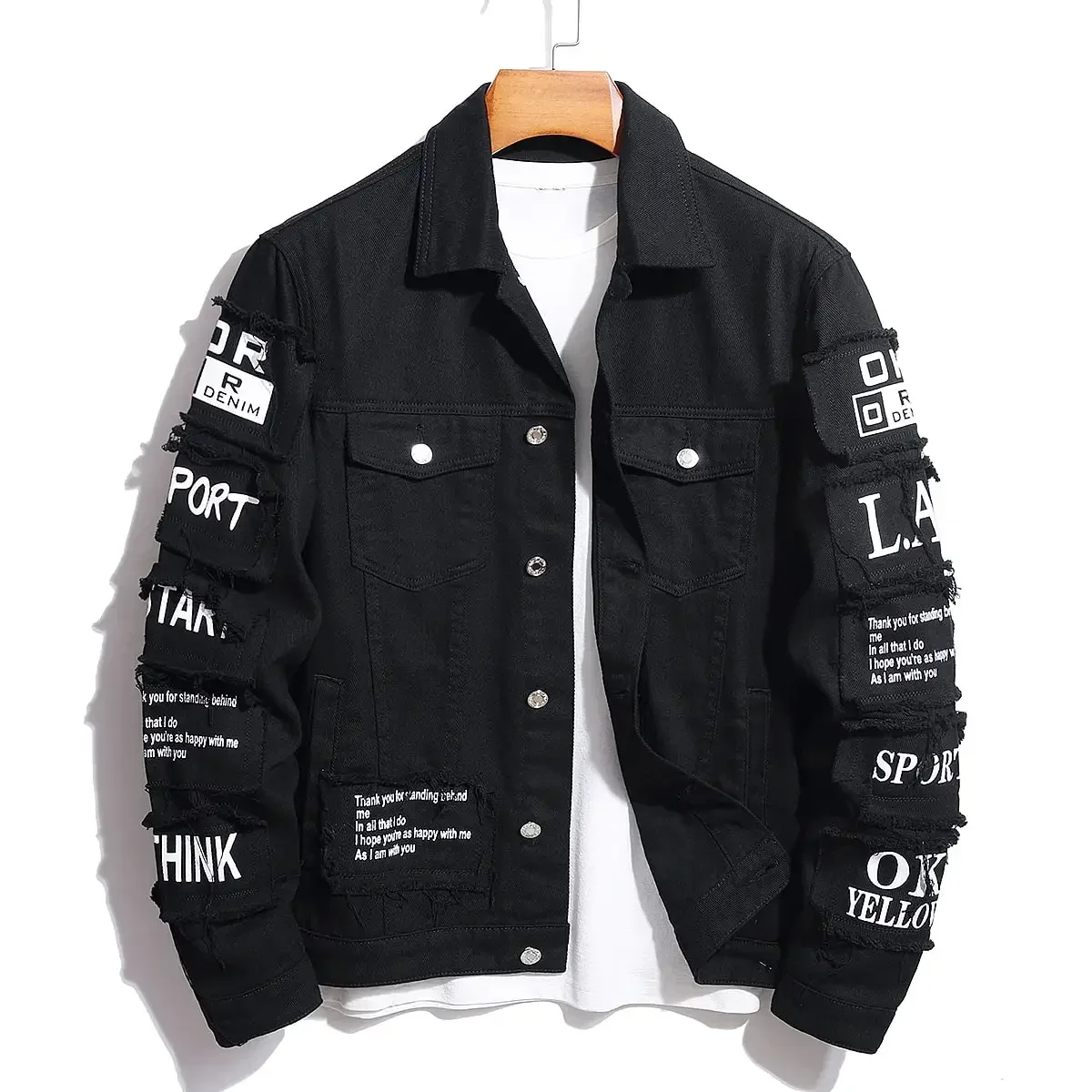 Men's y2k Denim Jacket Jeans Clothing Patches Windbreaker Cotton Stretchy Trucker Jacket for Men Cowboy Letter Designer Fashion