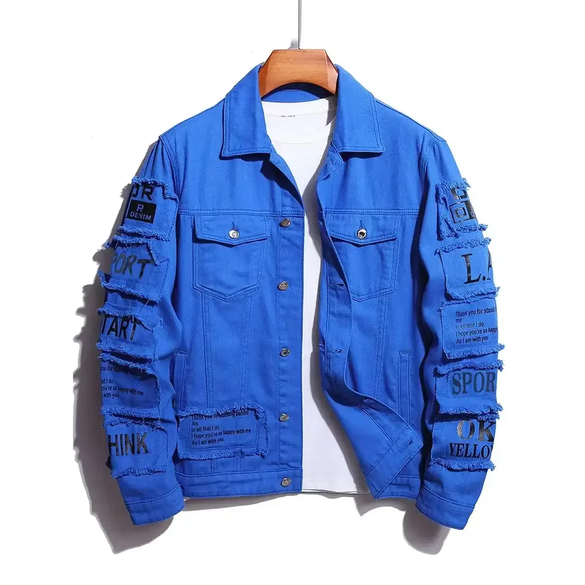 Men's y2k Denim Jacket Jeans Clothing Patches Windbreaker Cotton Stretchy Trucker Jacket for Men Cowboy Letter Designer Fashion