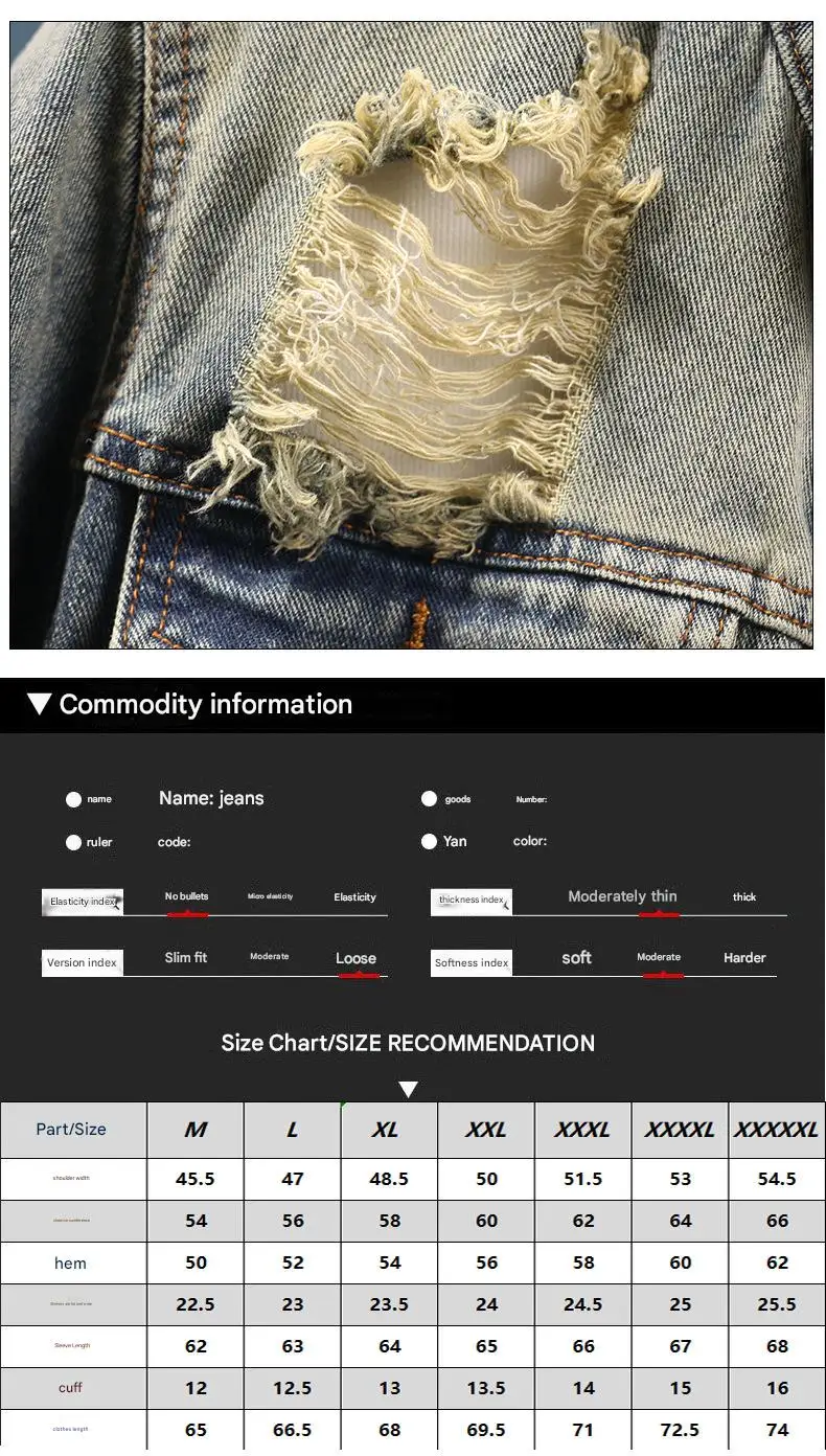 Men's retro ripped denim jacket, new spring and autumn styles, trendy brand, handsome and high-end jacket, American style,