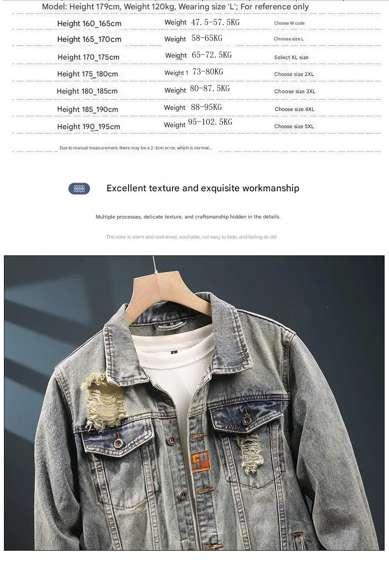 Men's retro ripped denim jacket, new spring and autumn styles, trendy brand, handsome and high-end jacket, American style,