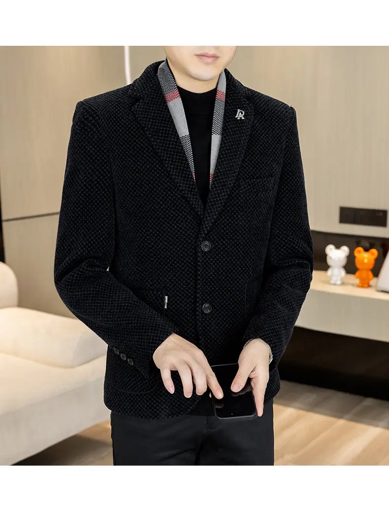 New Down Blazer Men's Business Gentleman Korean Wedding Fashion Trend Slimming Solid Color Casual High-end Down Woolen Blazer