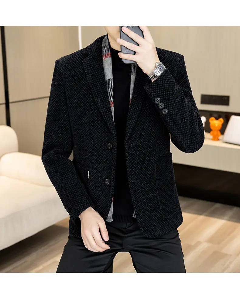New Down Blazer Men's Business Gentleman Korean Wedding Fashion Trend Slimming Solid Color Casual High-end Down Woolen Blazer