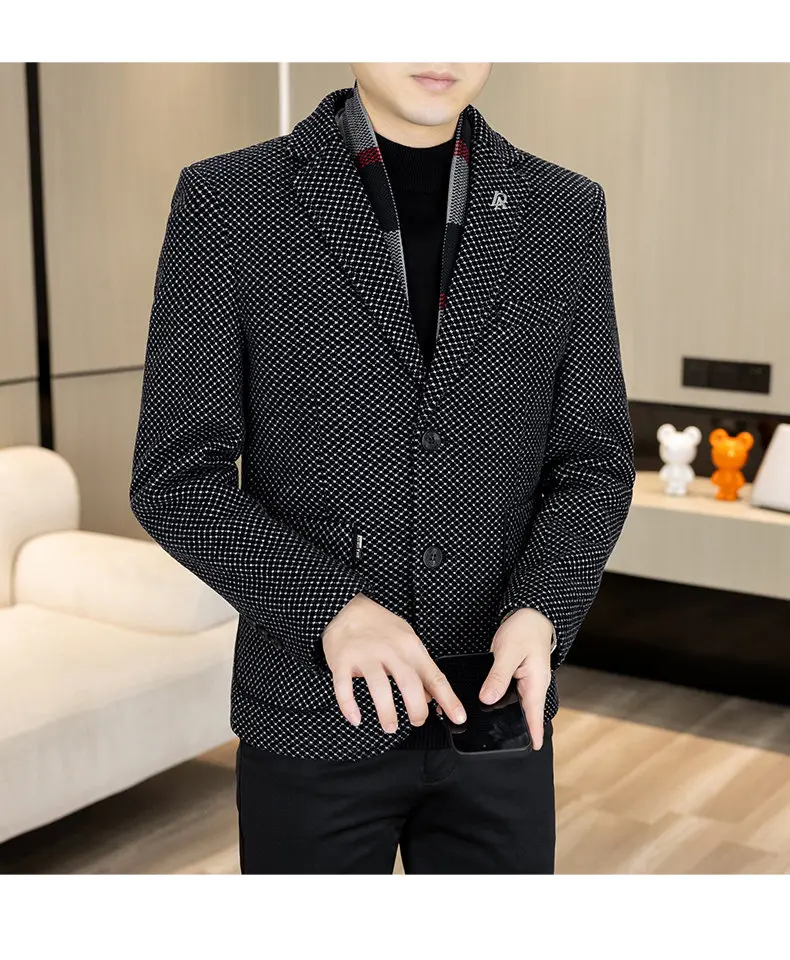 New Down Blazer Men's Business Gentleman Korean Wedding Fashion Trend Slimming Solid Color Casual High-end Down Woolen Blazer