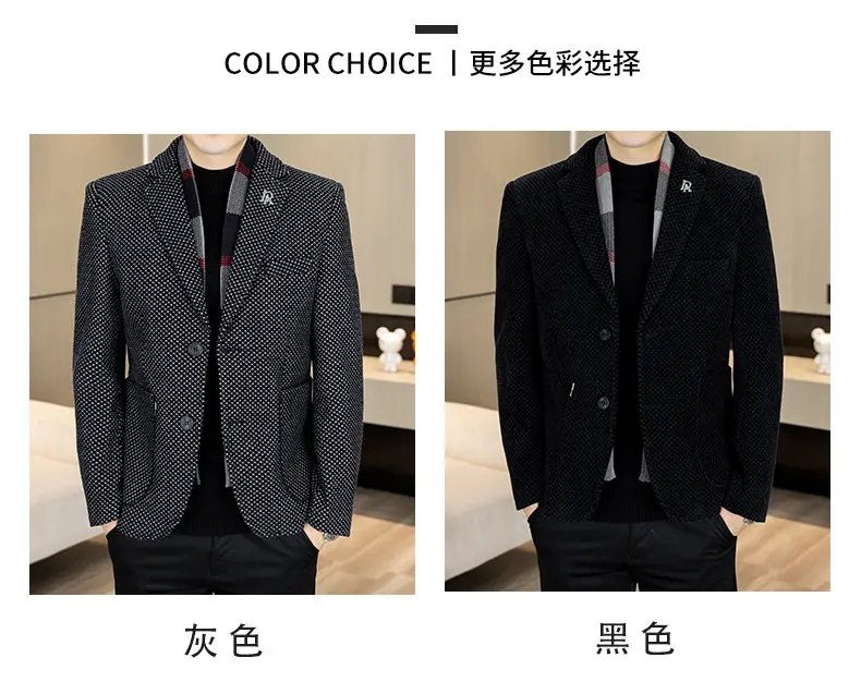 New Down Blazer Men's Business Gentleman Korean Wedding Fashion Trend Slimming Solid Color Casual High-end Down Woolen Blazer