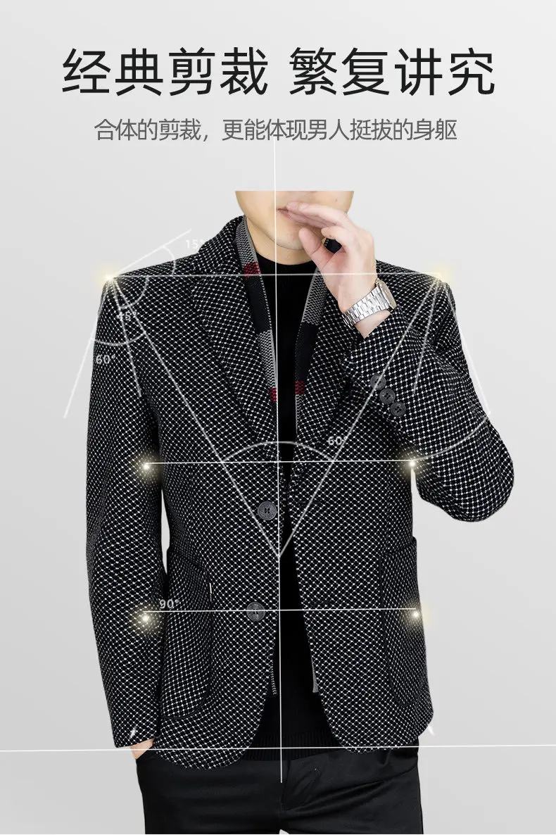 New Down Blazer Men's Business Gentleman Korean Wedding Fashion Trend Slimming Solid Color Casual High-end Down Woolen Blazer