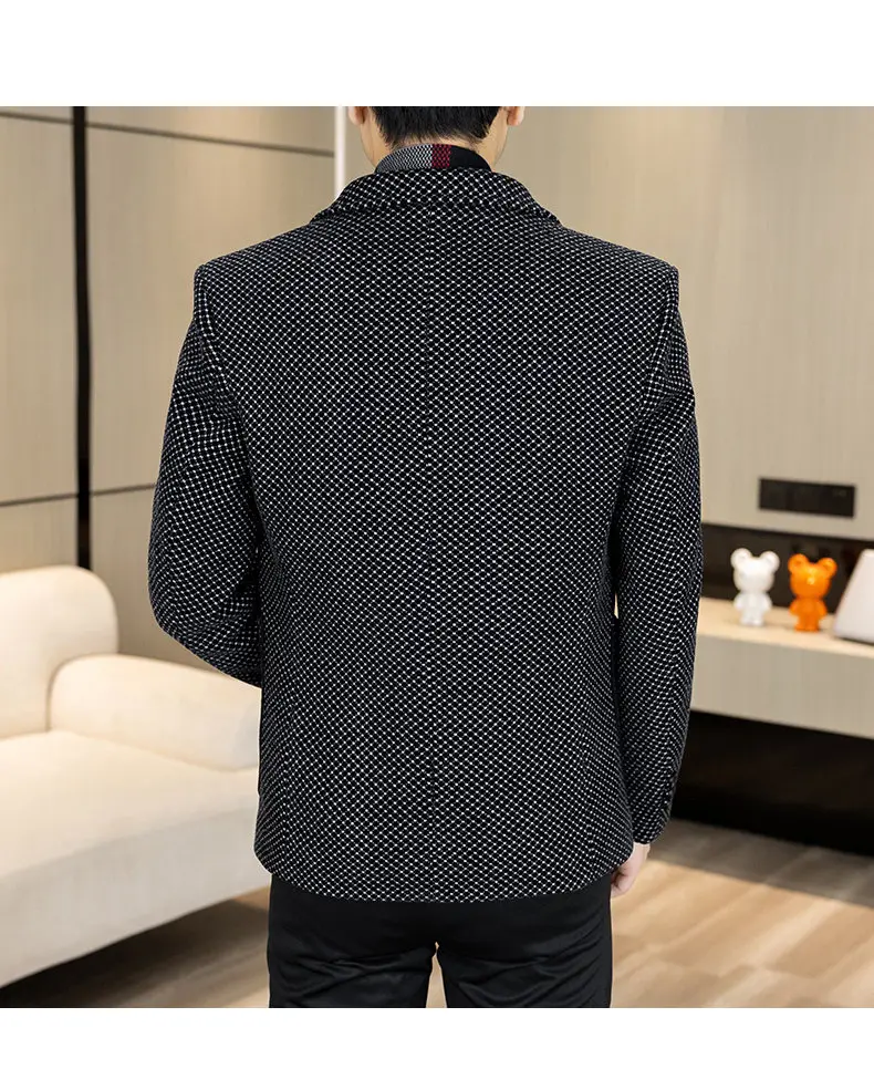 New Down Blazer Men's Business Gentleman Korean Wedding Fashion Trend Slimming Solid Color Casual High-end Down Woolen Blazer