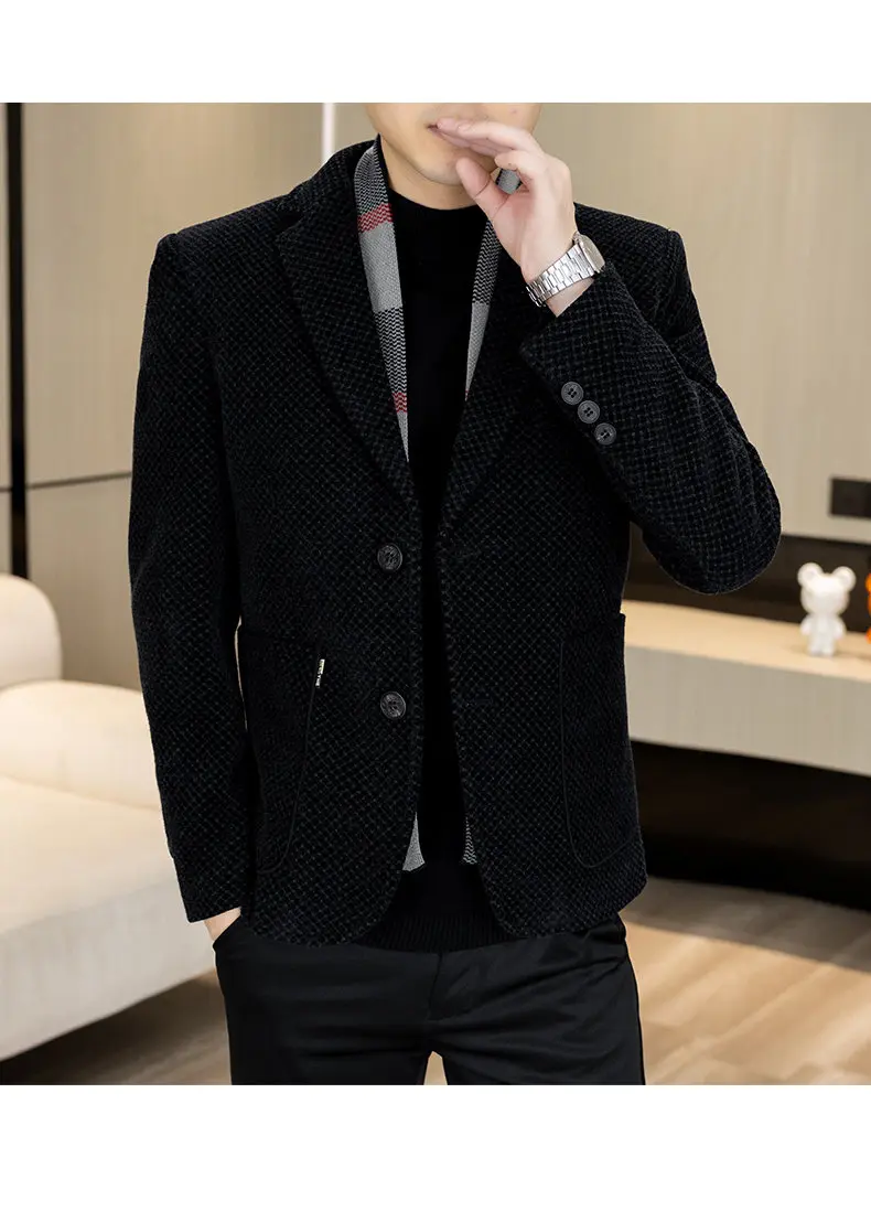 New Down Blazer Men's Business Gentleman Korean Wedding Fashion Trend Slimming Solid Color Casual High-end Down Woolen Blazer