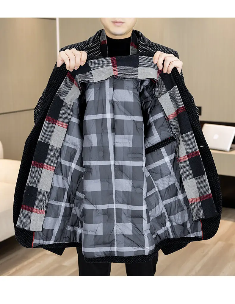 New Down Blazer Men's Business Gentleman Korean Wedding Fashion Trend Slimming Solid Color Casual High-end Down Woolen Blazer