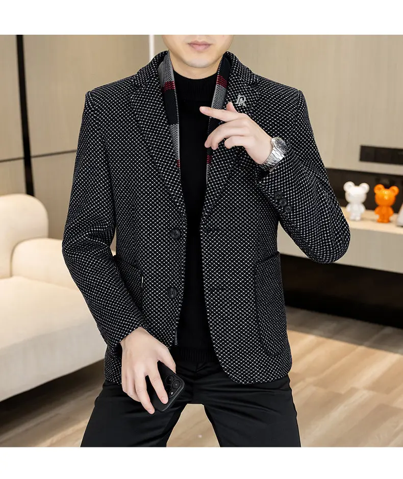 New Down Blazer Men's Business Gentleman Korean Wedding Fashion Trend Slimming Solid Color Casual High-end Down Woolen Blazer