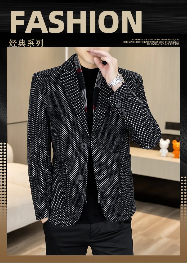 New Down Blazer Men's Business Gentleman Korean Wedding Fashion Trend Slimming Solid Color Casual High-end Down Woolen Blazer